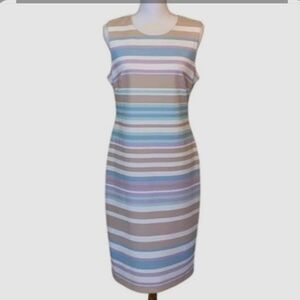 nwot Calvin Klein Women's Sleeveless Striped Sheath Dress SZ 8